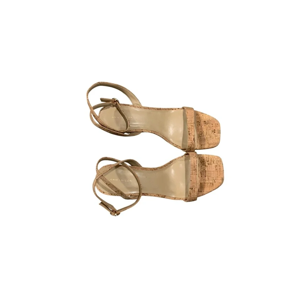 Ann Taylor Womens Cork Wedge Sandals Ankle Strap Open Toe Tan 8M